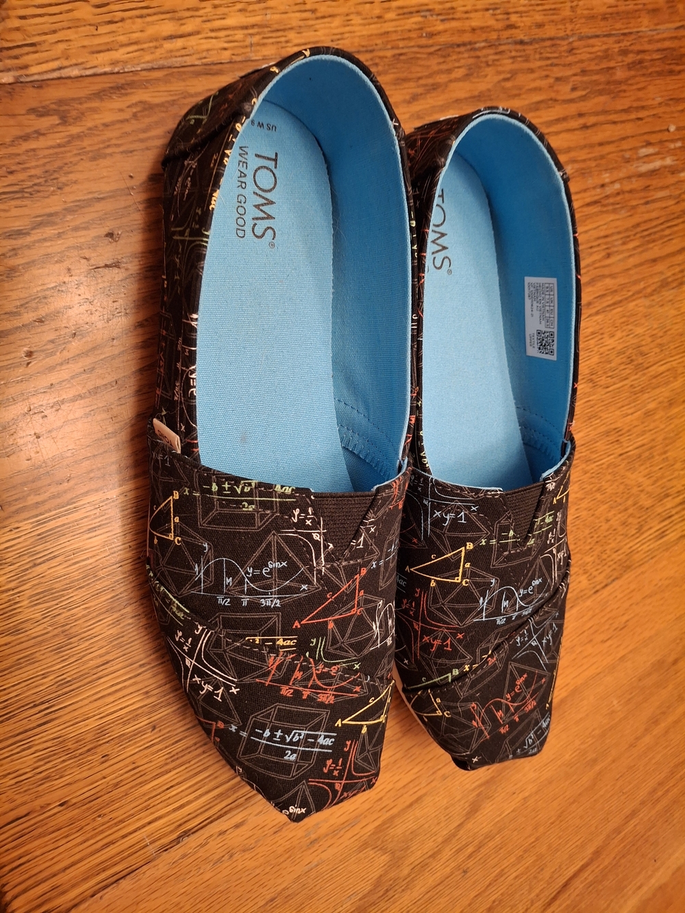 TOMS Canvas Slip-Ons with Math Print - Black with Blue Insole
